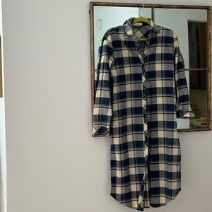 Maxi length flannel plaid shirt oversized size S